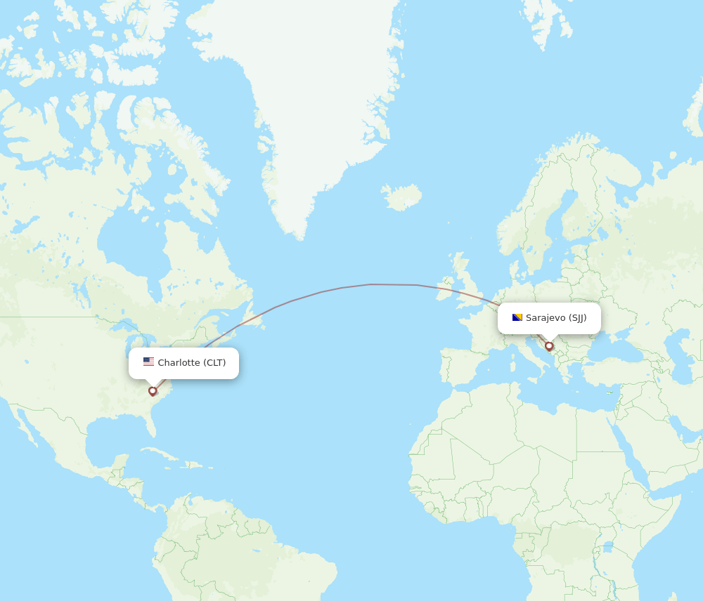 CLT-SJJ flight routes