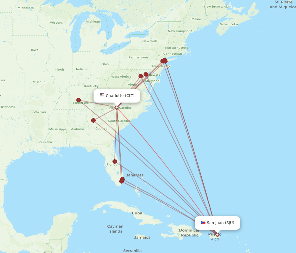 CLT-SJU flight routes