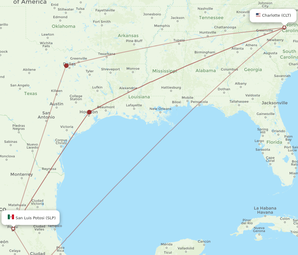 CLT-SLP flight routes