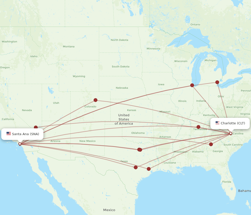 CLT-SNA flight routes