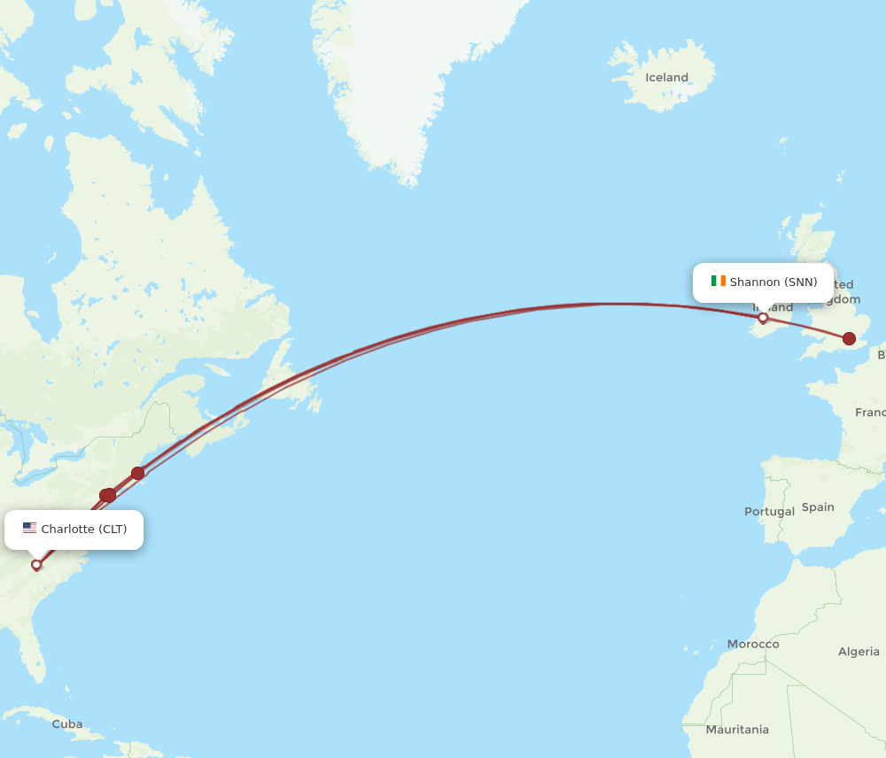CLT-SNN flight routes