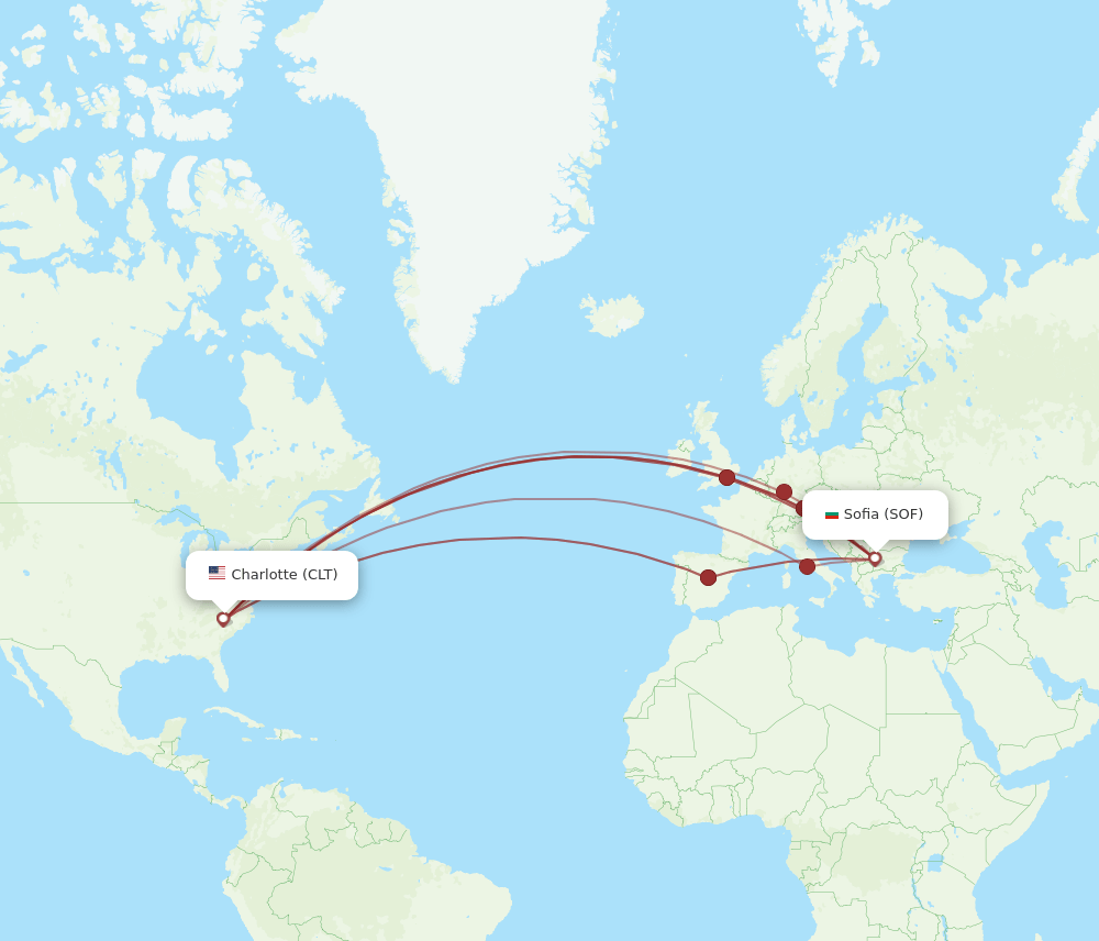 CLT-SOF flight routes