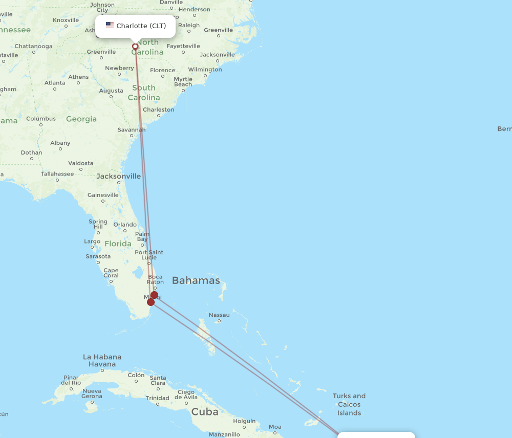 CLT to STI flights and routes map