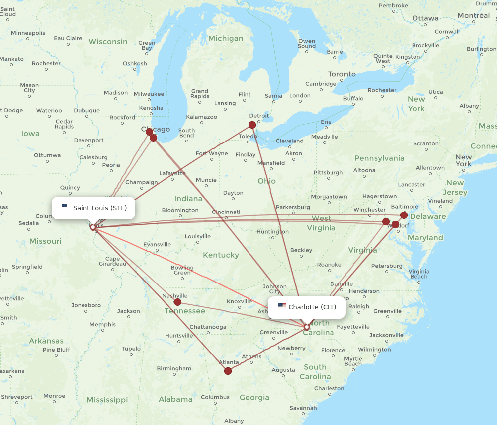 CLT-STL flight routes