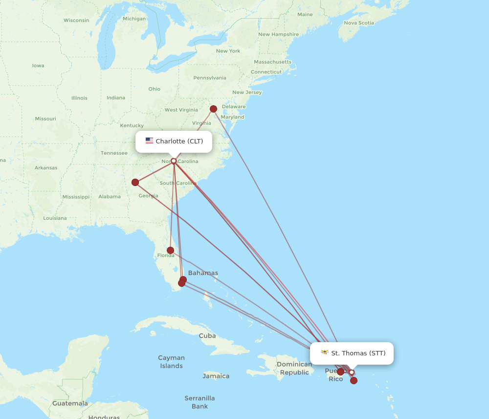 CLT-STT flight routes