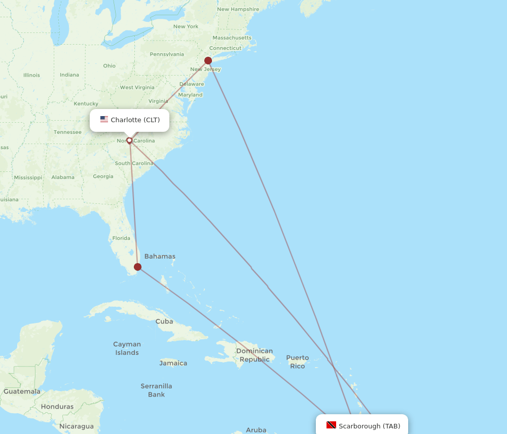 CLT-TAB flight routes