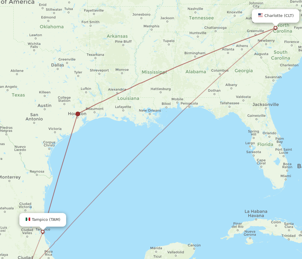 CLT to TAM flights and routes map