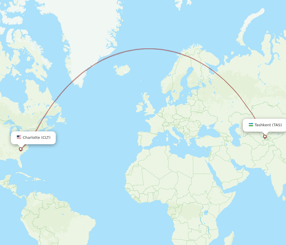CLT to TAS flights and routes map