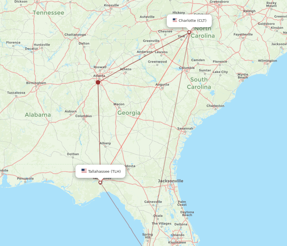CLT to TLH flights and routes map