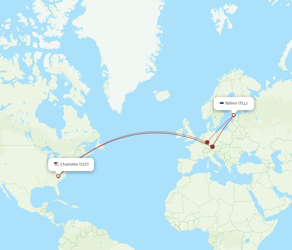 CLT to TLL flights and routes map
