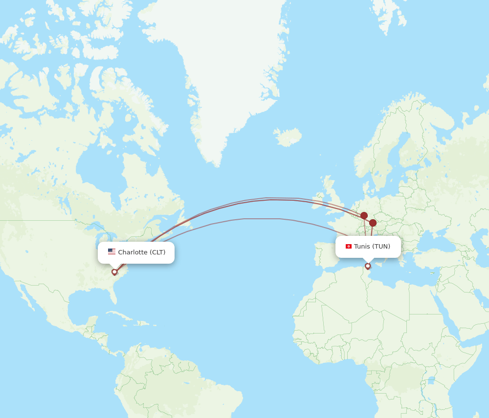 CLT-TUN flight routes