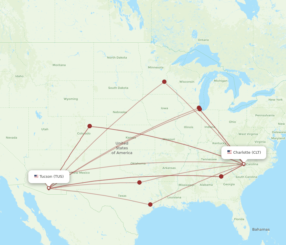 CLT to TUS flights and routes map