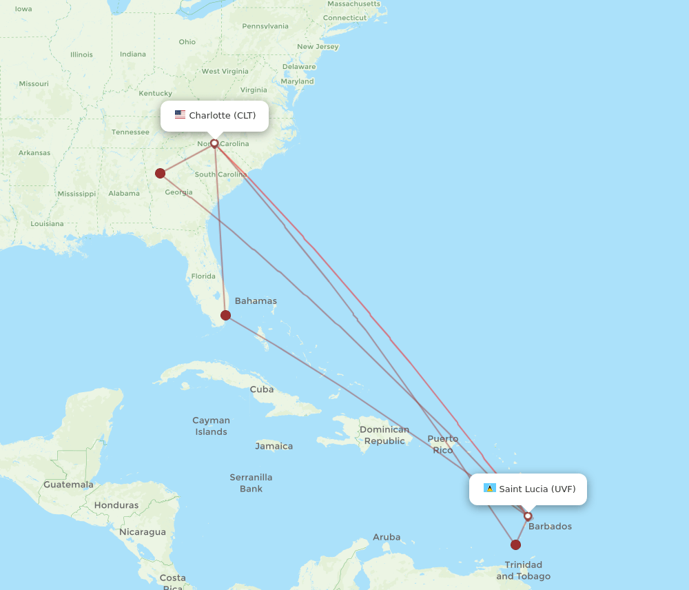 CLT-UVF flight routes