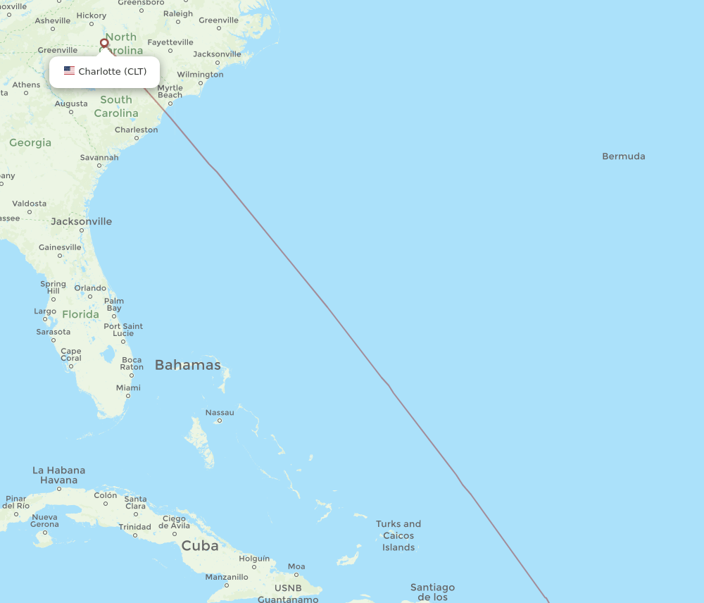 CLT to VQS flights and routes map