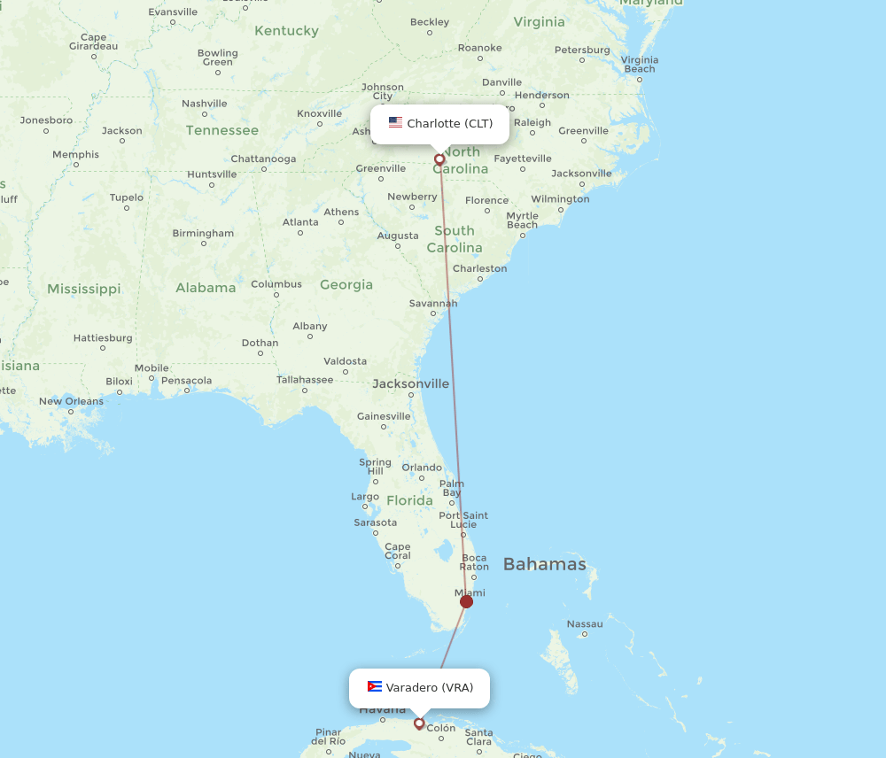 CLT-VRA flight routes