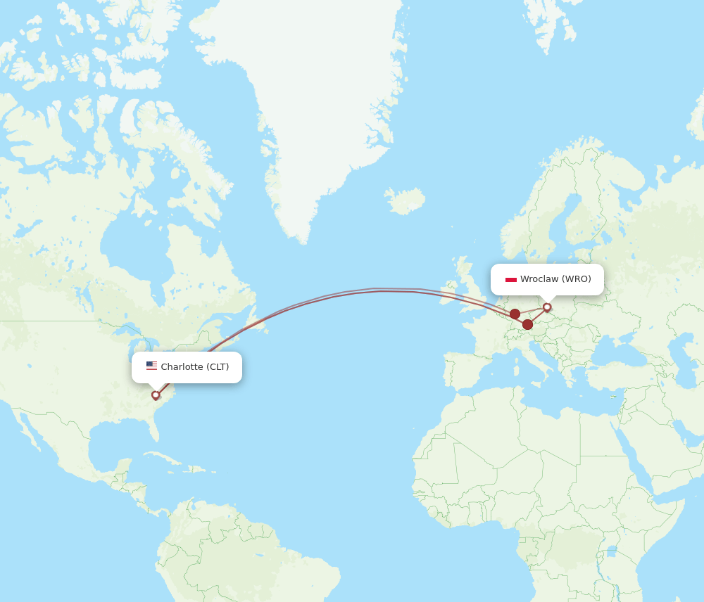CLT-WRO flight routes