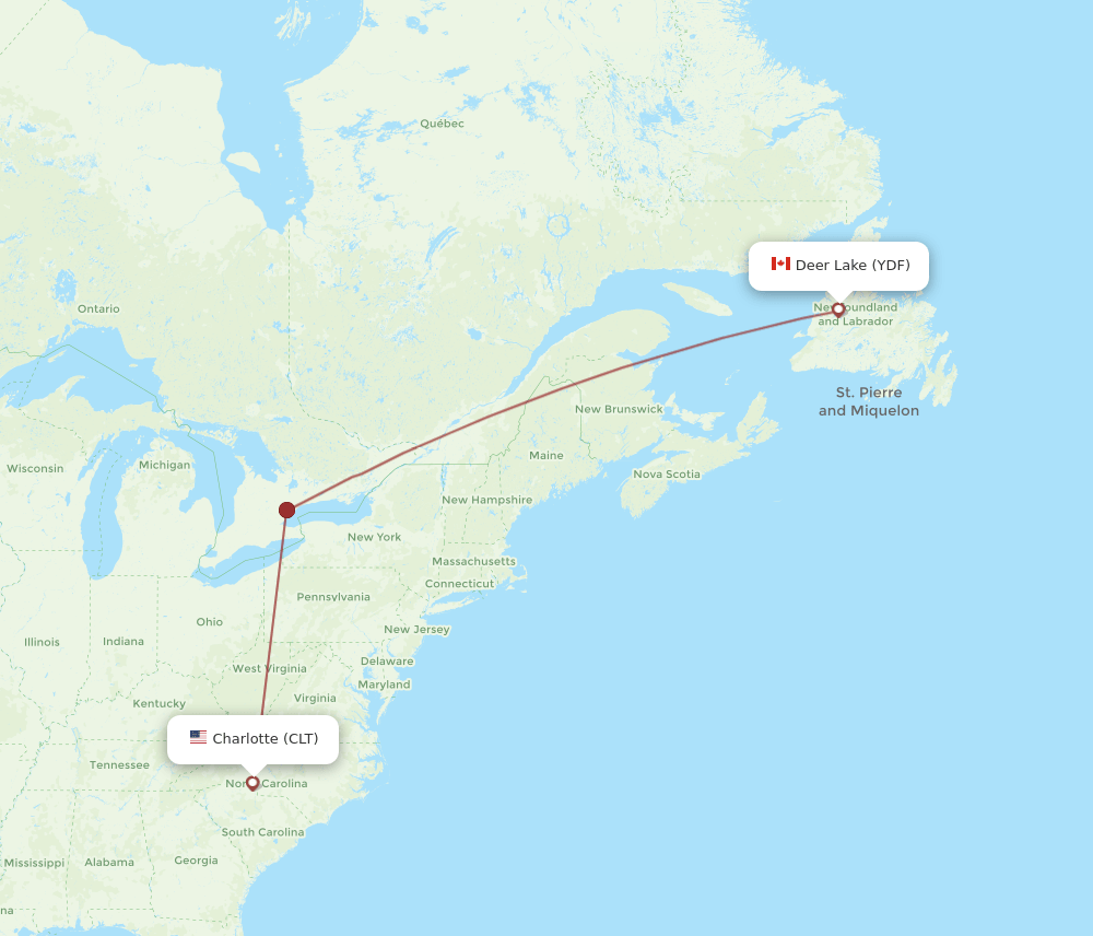 CLT to YDF flights and routes map