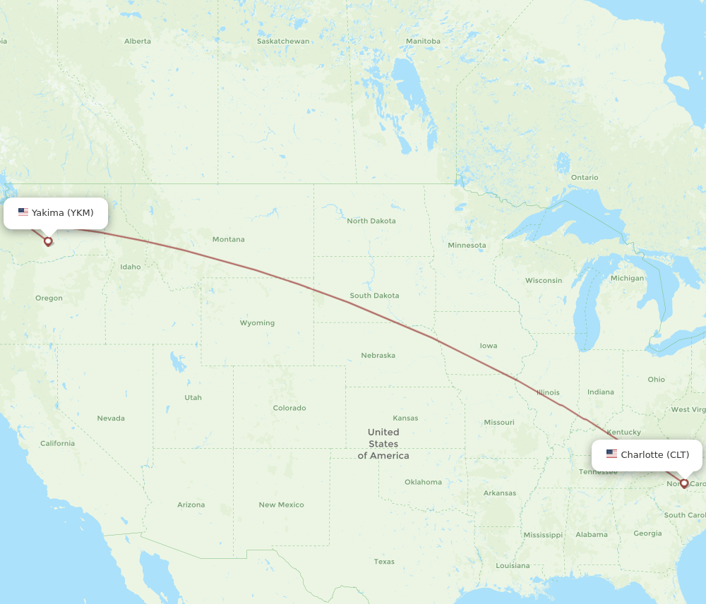 CLT-YKM flight routes