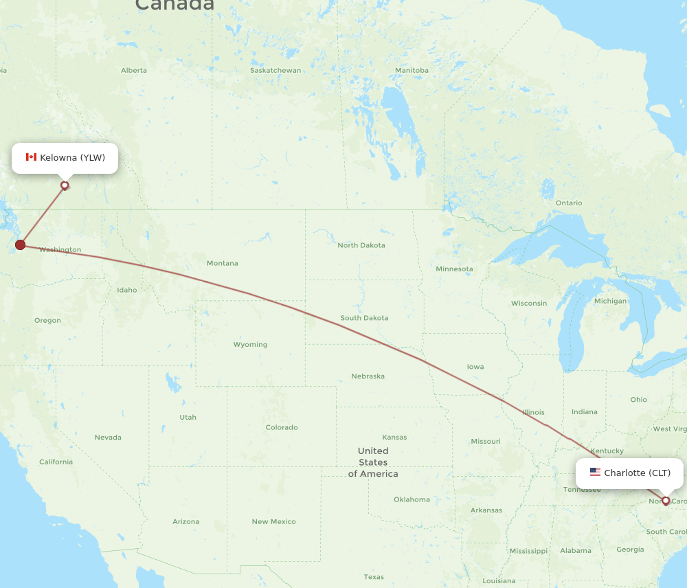 CLT to YLW flights and routes map