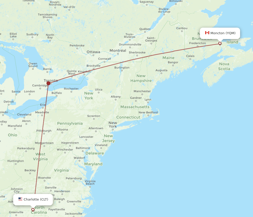 CLT-YQM flight routes