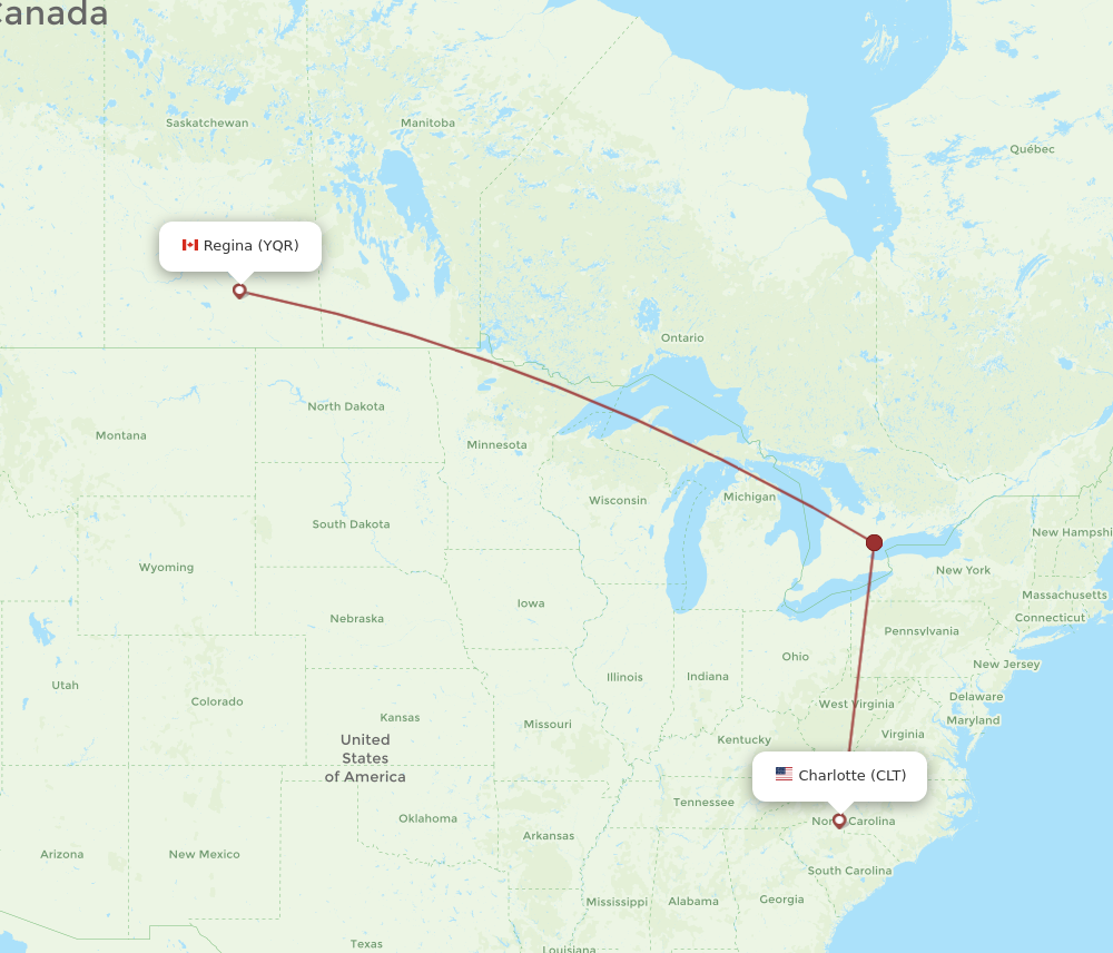CLT to YQR flights and routes map