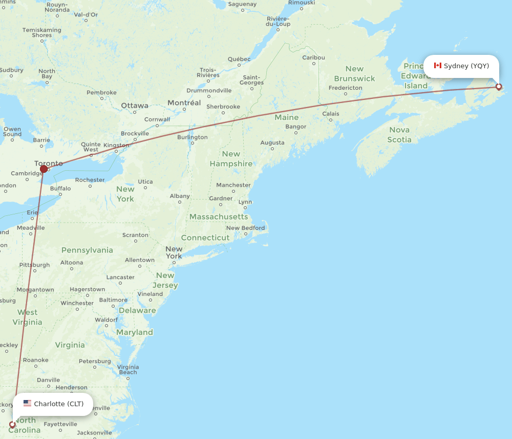 CLT-YQY flight routes