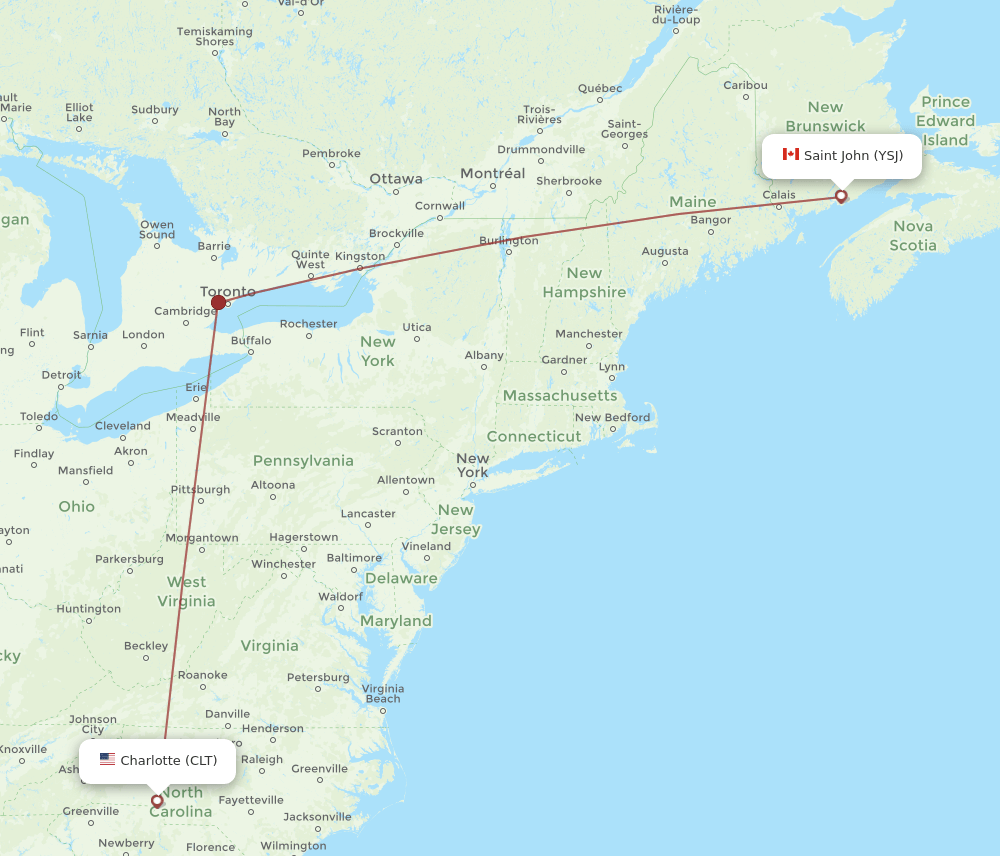 CLT-YSJ flight routes