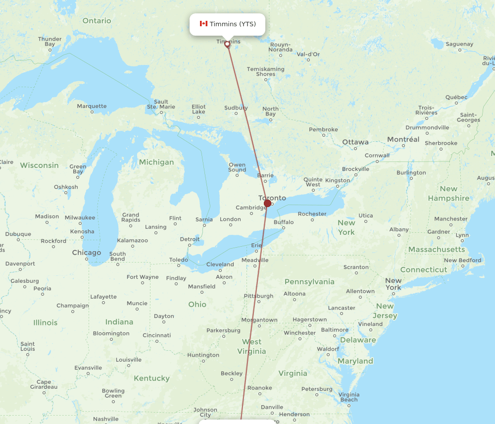 CLT-YTS flight routes