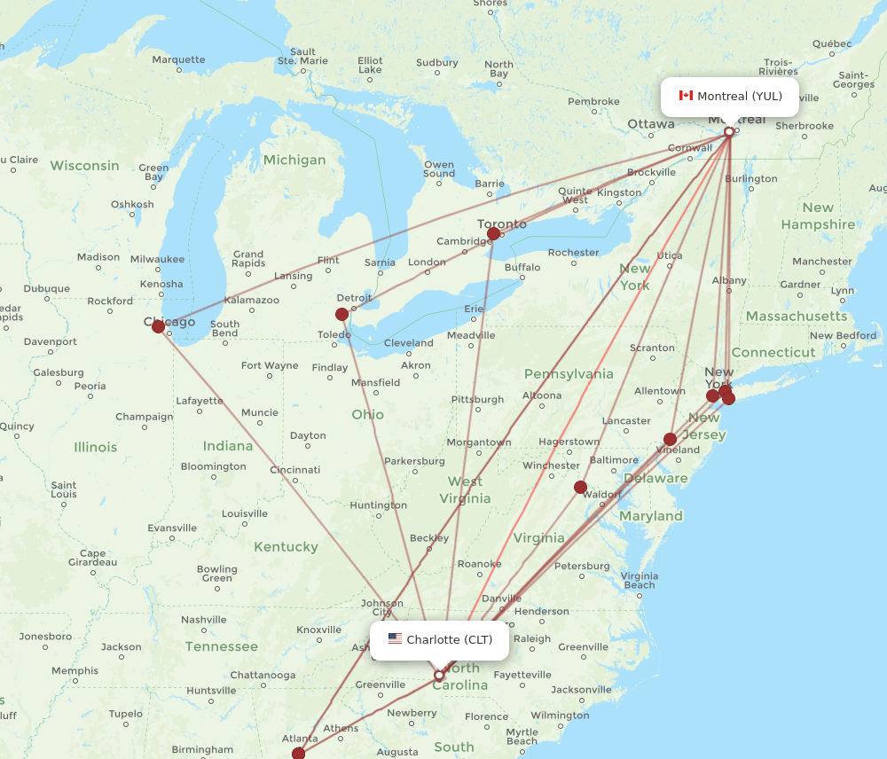 CLT-YUL flight routes