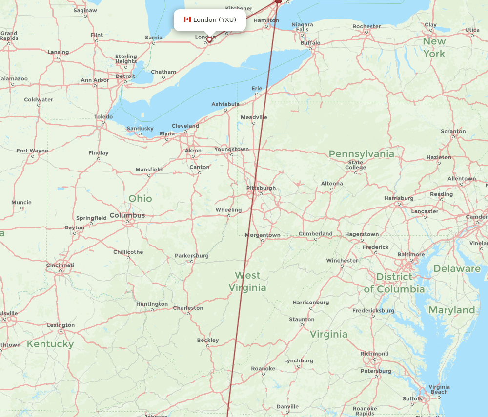 CLT-YXU flight routes
