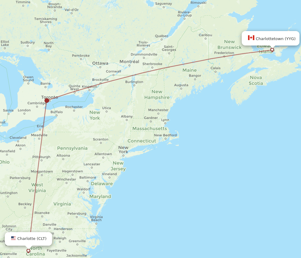 CLT-YYG flight routes