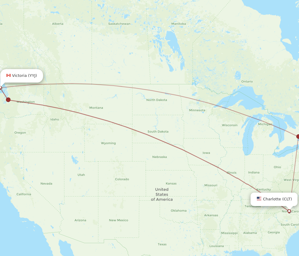 CLT to YYJ flights and routes map