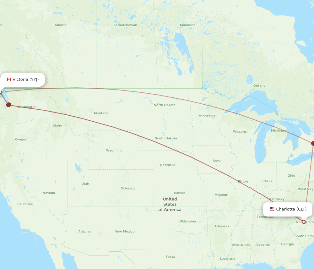 CLT-YYJ flight routes