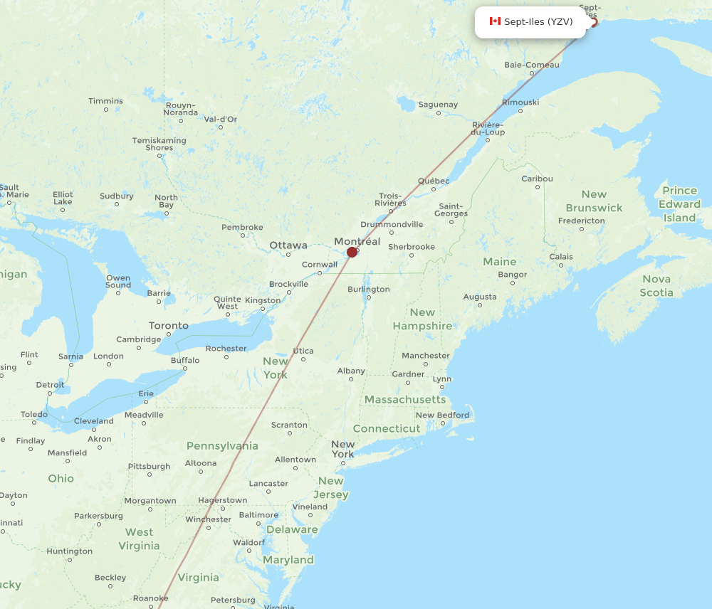Sept-Iles - Charlotte route map and flight paths