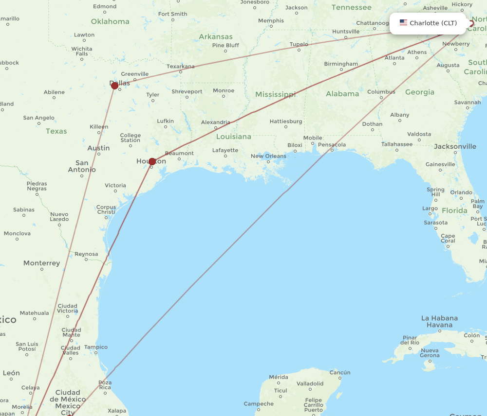 CLT-ZIH flight routes