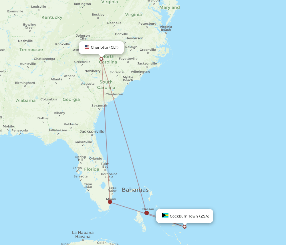CLT-ZSA flight routes