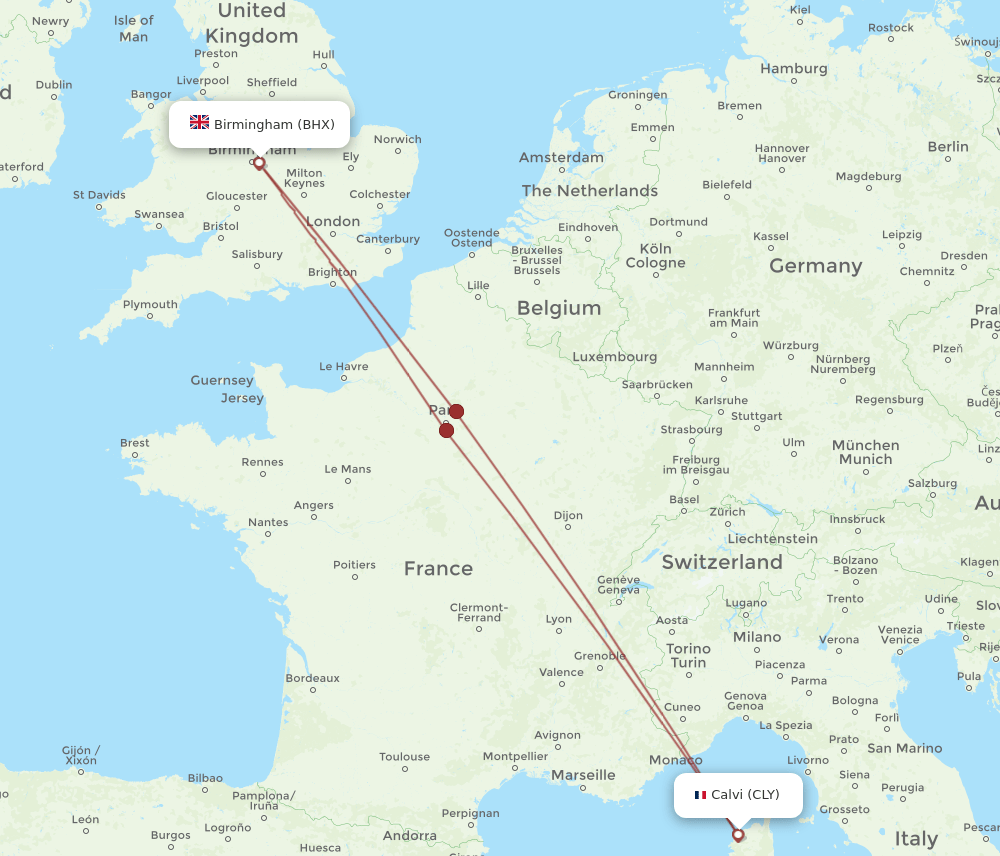 CLY-BHX flight routes
