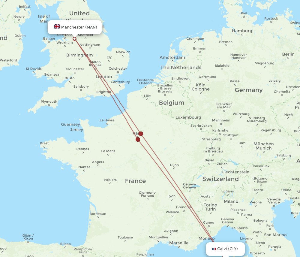 CLY to MAN flights and routes map