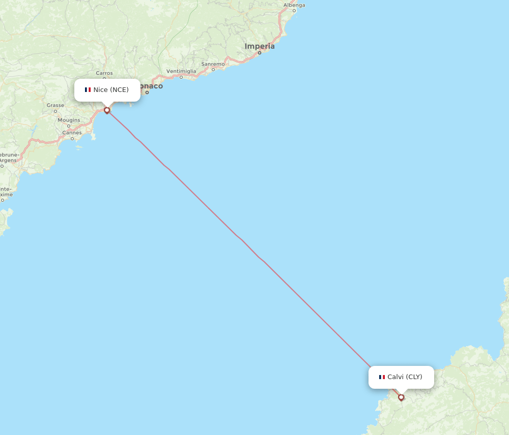 Calvi - Nice route map and flight paths