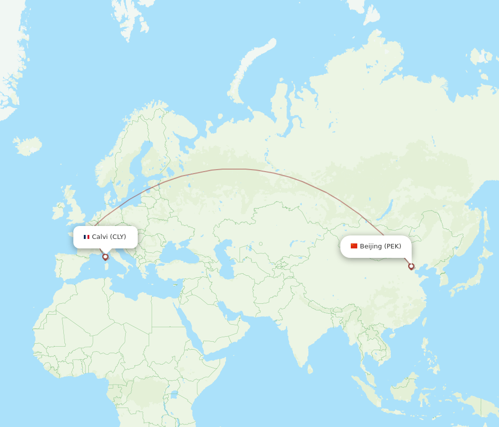 Beijing - Calvi route map and flight paths