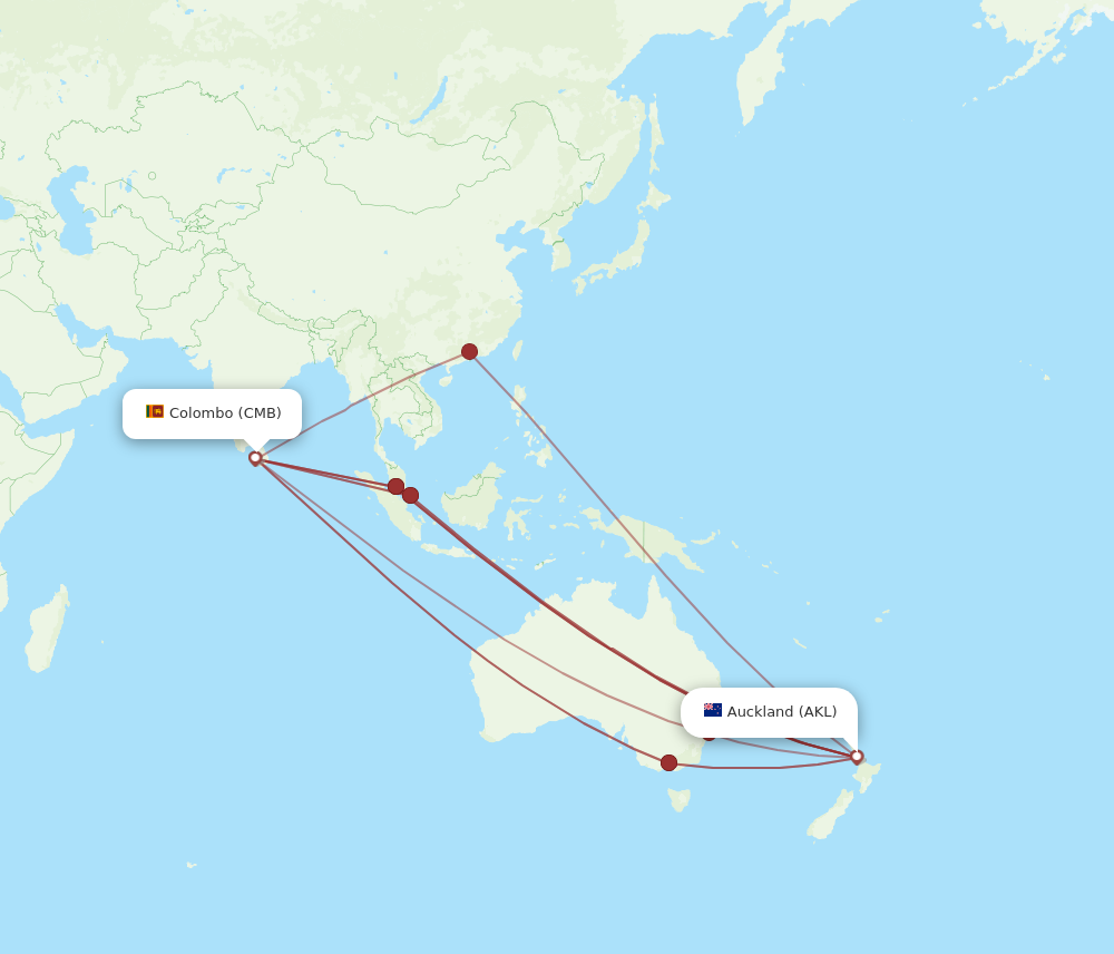 CMB to AKL flights and routes map