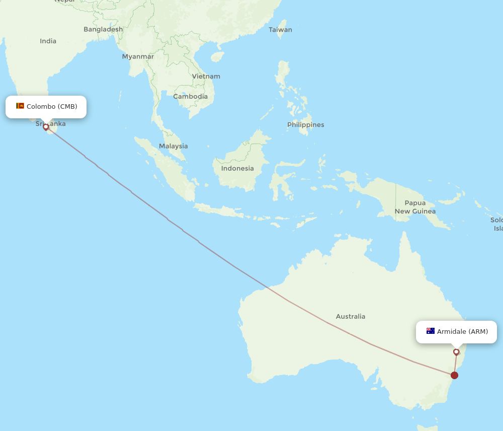 CMB to ARM flights and routes map