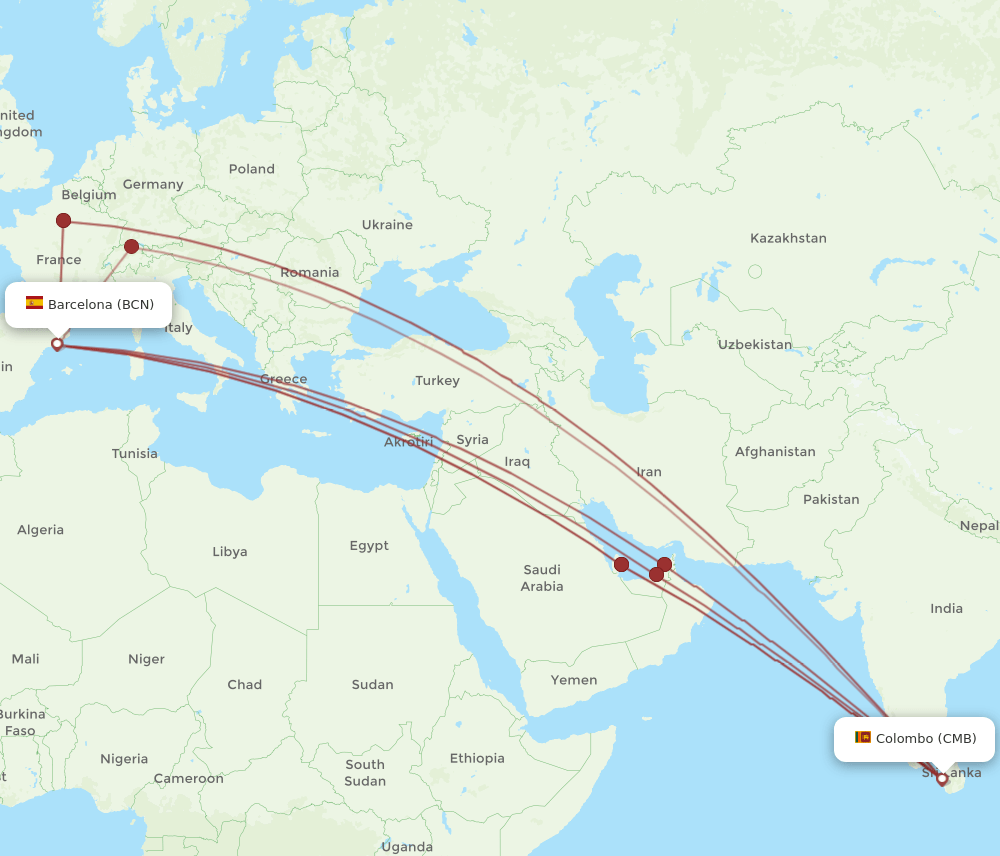 CMB-BCN flight routes