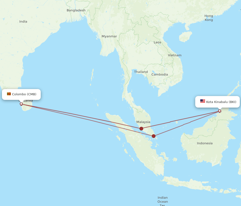 CMB to BKI flights and routes map