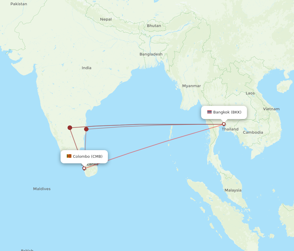 CMB to BKK flights and routes map