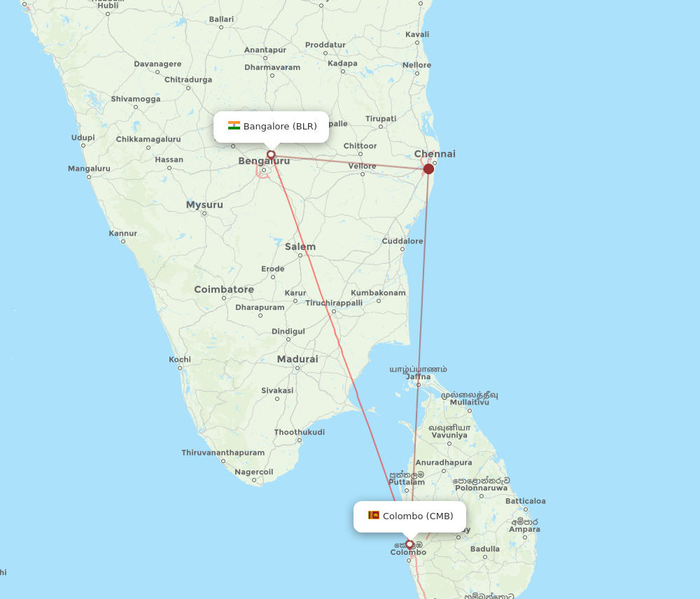 CMB to BLR flights and routes map