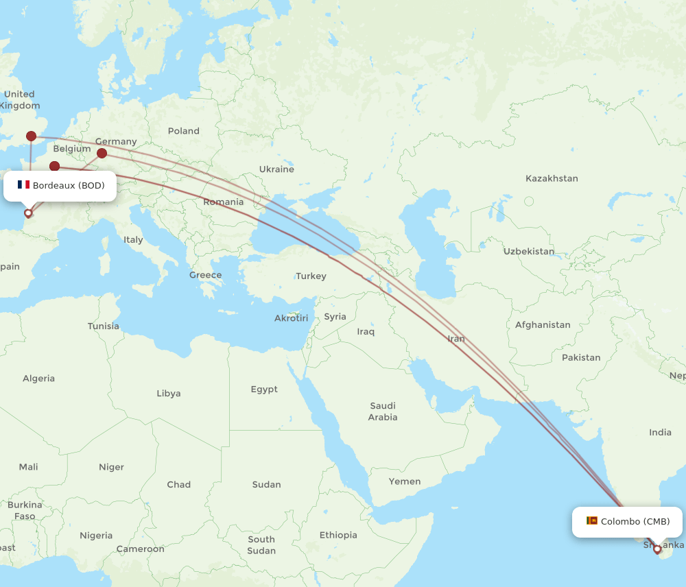 CMB-BOD flight routes