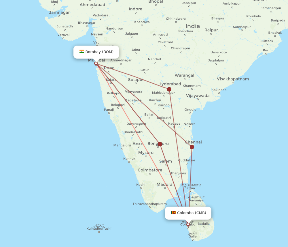 CMB to BOM flights and routes map