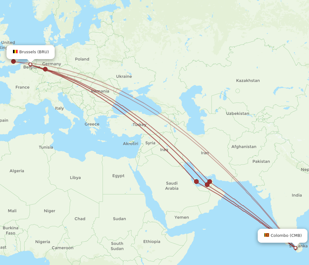 CMB to BRU flights and routes map