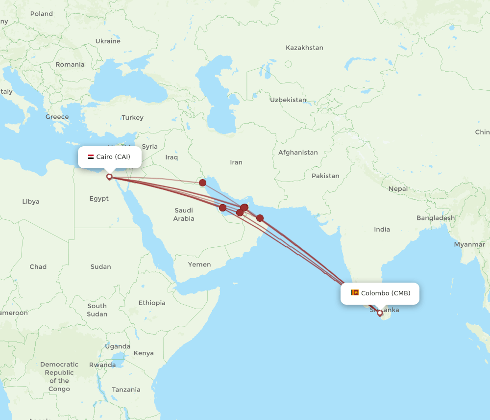 CMB to CAI flights and routes map